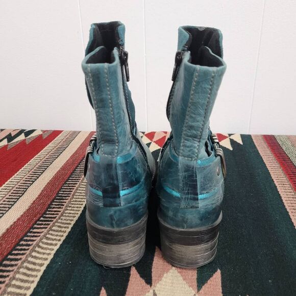 Dromedaris Kikka Teal Leather Ankle Booties Sz 37 US 6.5-7 Steampunk Pirate Boho - Picture 5 of 9
